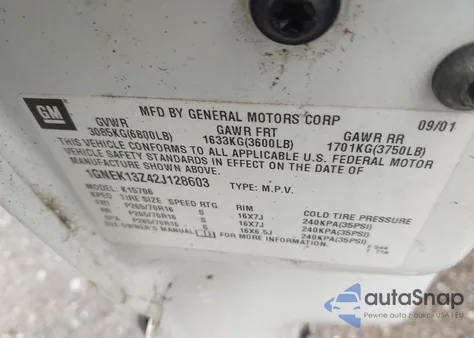 2002 Chevrolet Tahoe Ls z USA, uszkodzony, nr VIN 1GNEK13Z42J128603